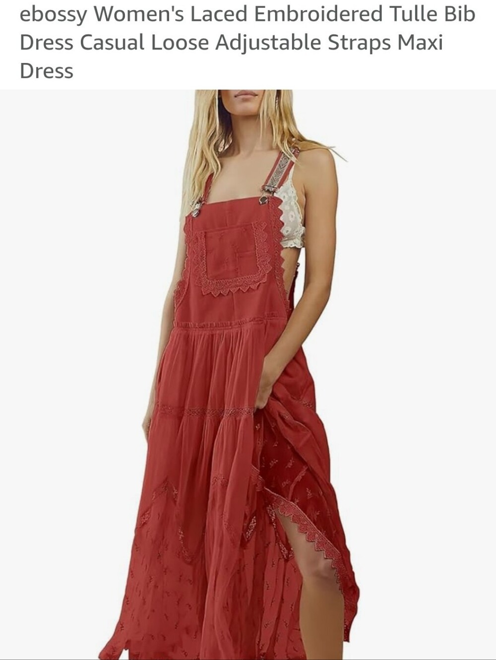 Boss Women's Red Lace-Trim Maxi Overalls Dress. Brand New